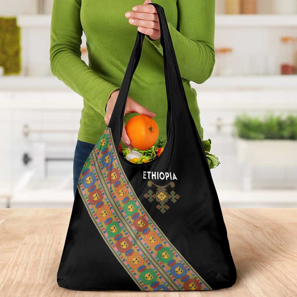 Ethiopia Saba Kemis Grocery Bag Sash Style Black Color