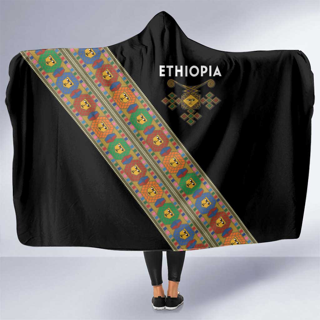 Ethiopia Saba Kemis Hooded Blanket Sash Style Black Color