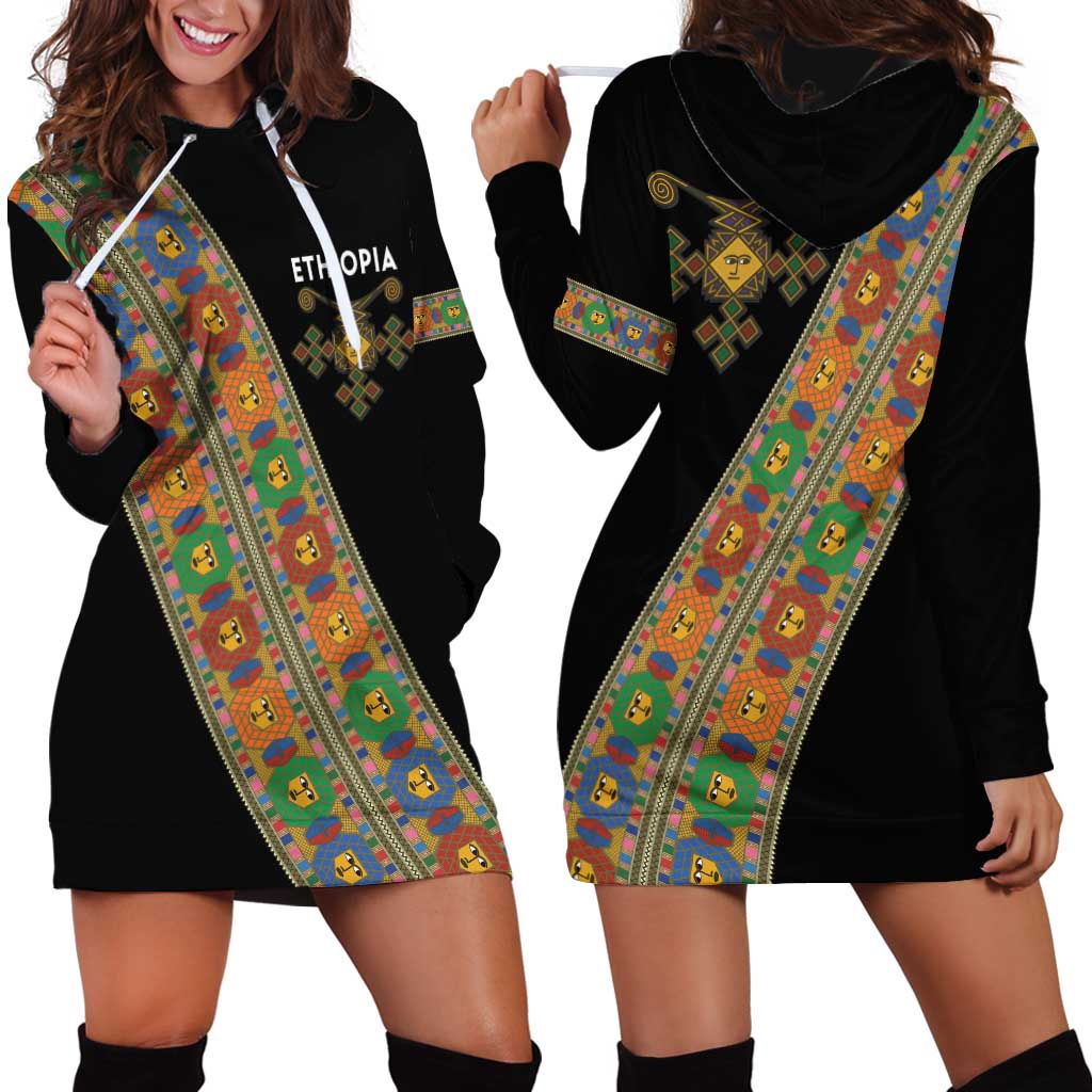 Ethiopia Saba Kemis Hoodie Dress Sash Style Black Color