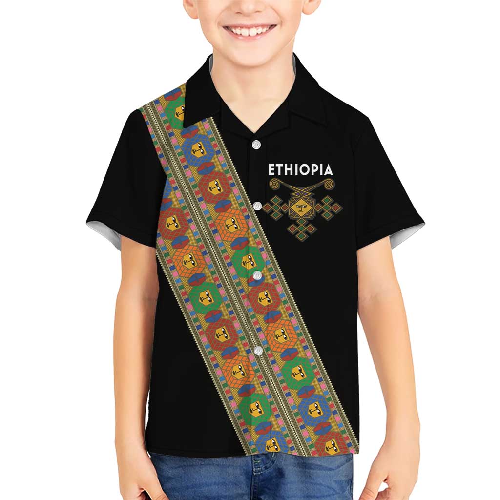 Ethiopia Saba Kemis Kid Hawaiian Shirt Sash Style Black Color