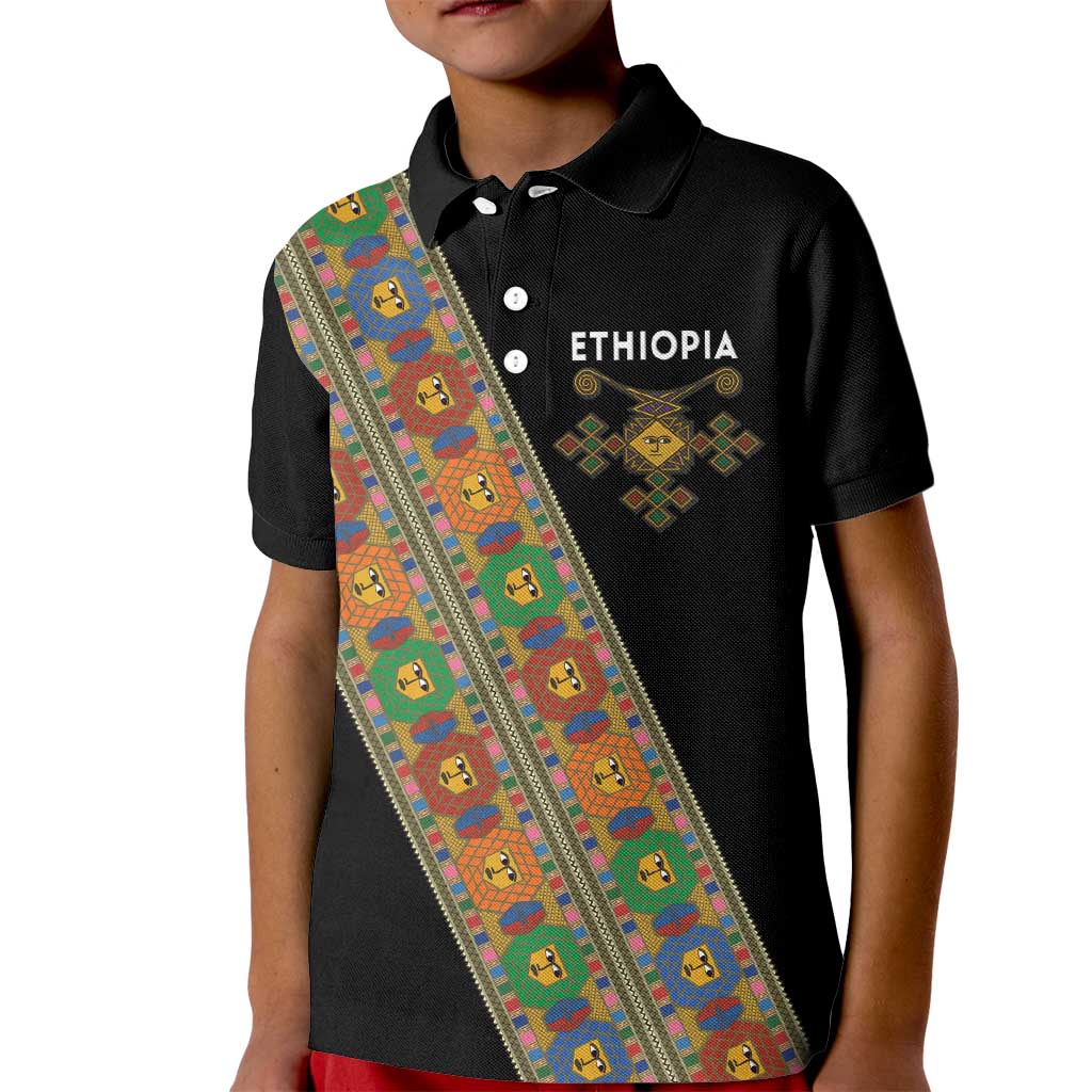 Ethiopia Saba Kemis Kid Polo Shirt Sash Style Black Color