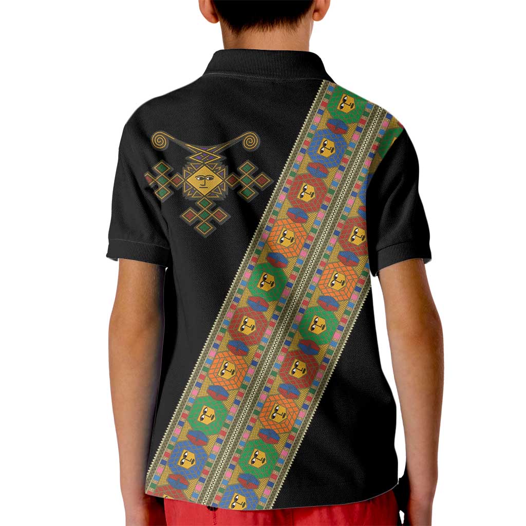 Ethiopia Saba Kemis Kid Polo Shirt Sash Style Black Color