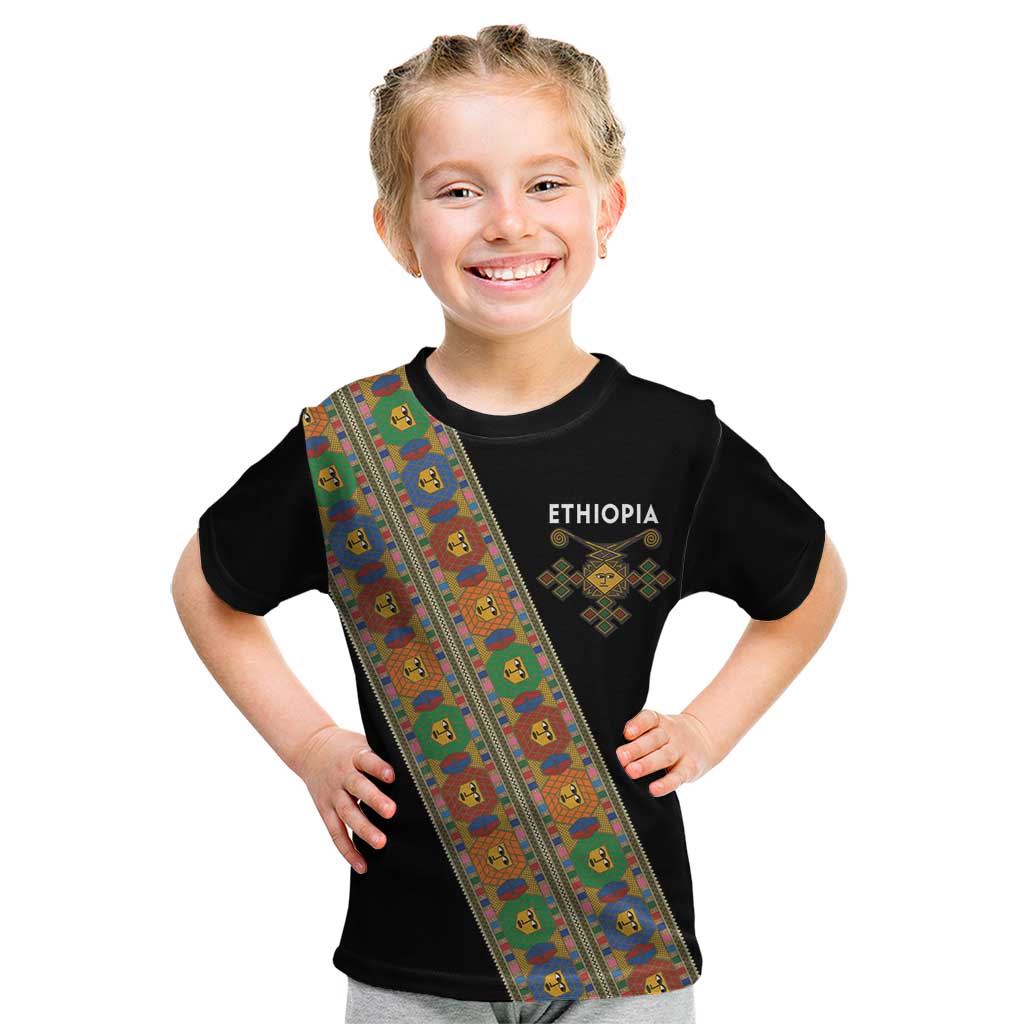 Ethiopia Saba Kemis Kid T Shirt Sash Style Black Color