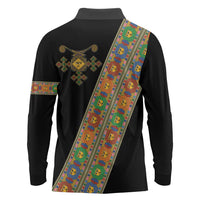 Ethiopia Saba Kemis Long Sleeve Polo Shirt Sash Style Black Color