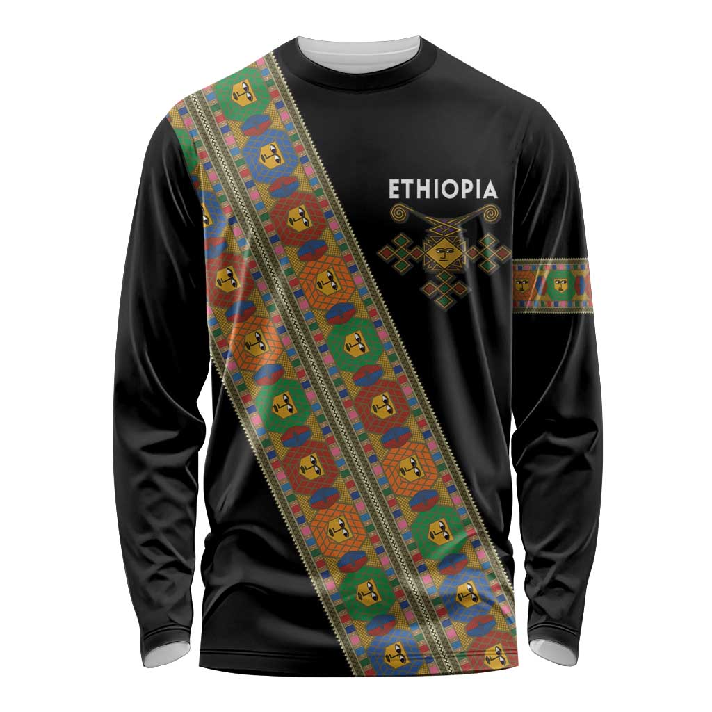 Ethiopia Saba Kemis Long Sleeve Shirt Sash Style Black Color
