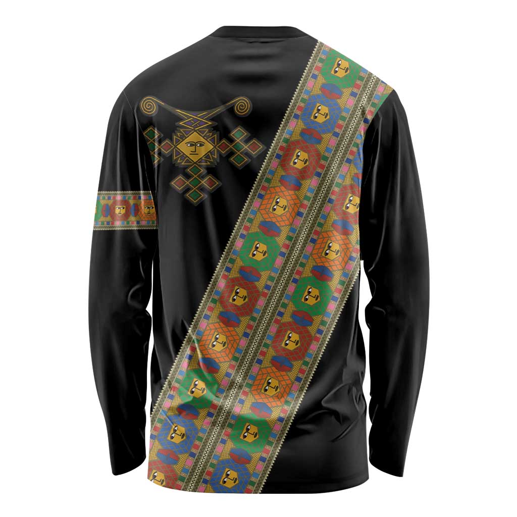 Ethiopia Saba Kemis Long Sleeve Shirt Sash Style Black Color