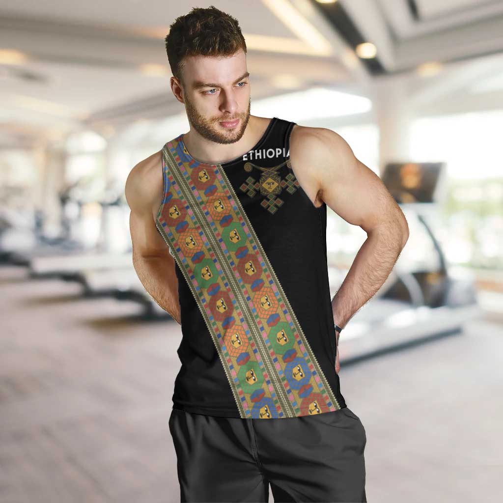 Ethiopia Saba Kemis Men Tank Top Sash Style Black Color