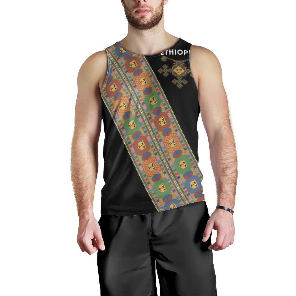 Ethiopia Saba Kemis Men Tank Top Sash Style Black Color