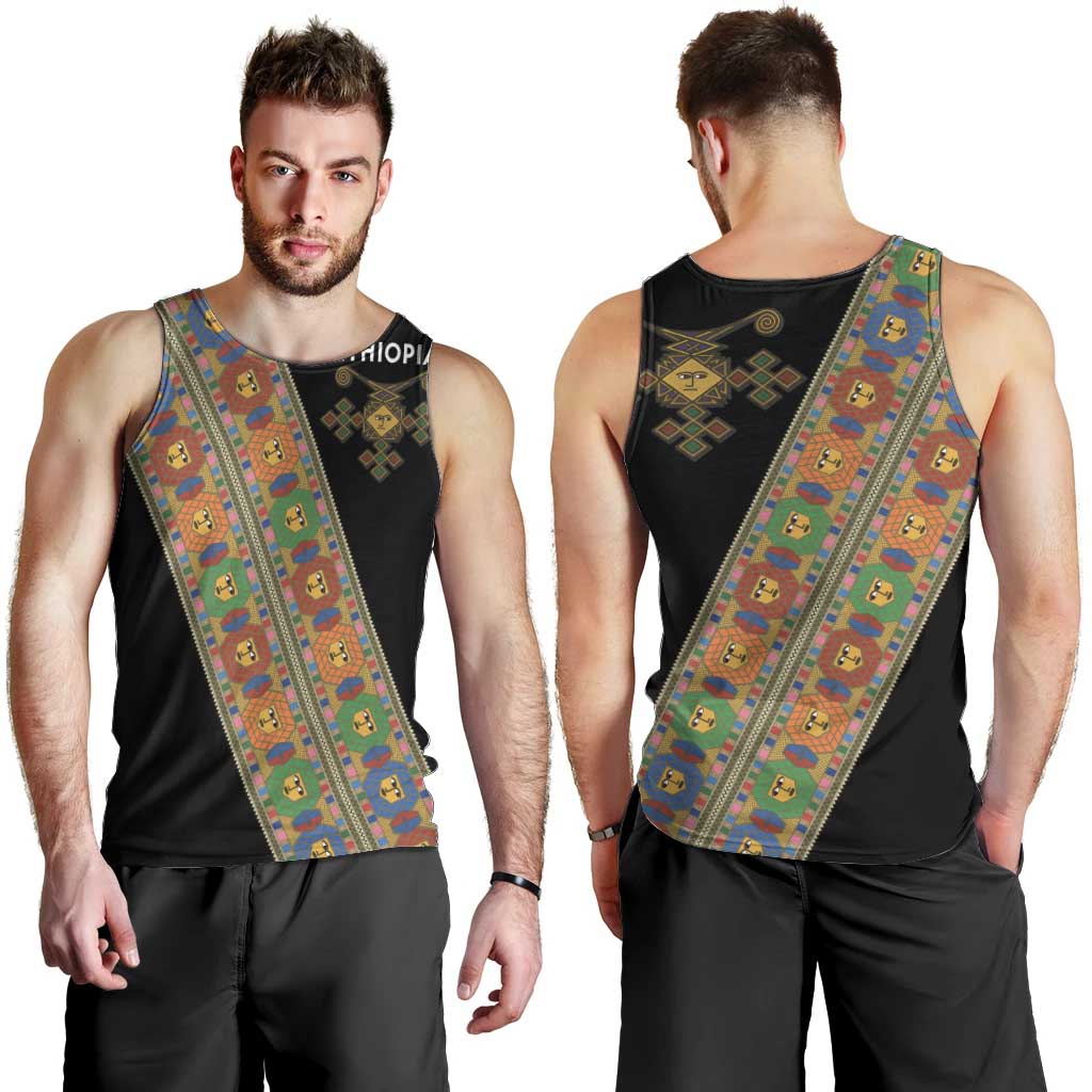 Ethiopia Saba Kemis Men Tank Top Sash Style Black Color