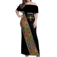 Ethiopia Saba Kemis Off Shoulder Maxi Dress Sash Style Black Color