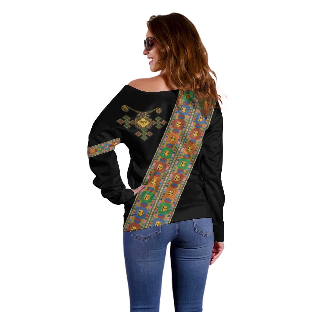 Ethiopia Saba Kemis Off Shoulder Sweater Sash Style Black Color