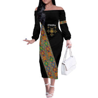 Ethiopia Saba Kemis Off The Shoulder Long Sleeve Dress Sash Style Black Color