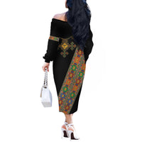 Ethiopia Saba Kemis Off The Shoulder Long Sleeve Dress Sash Style Black Color