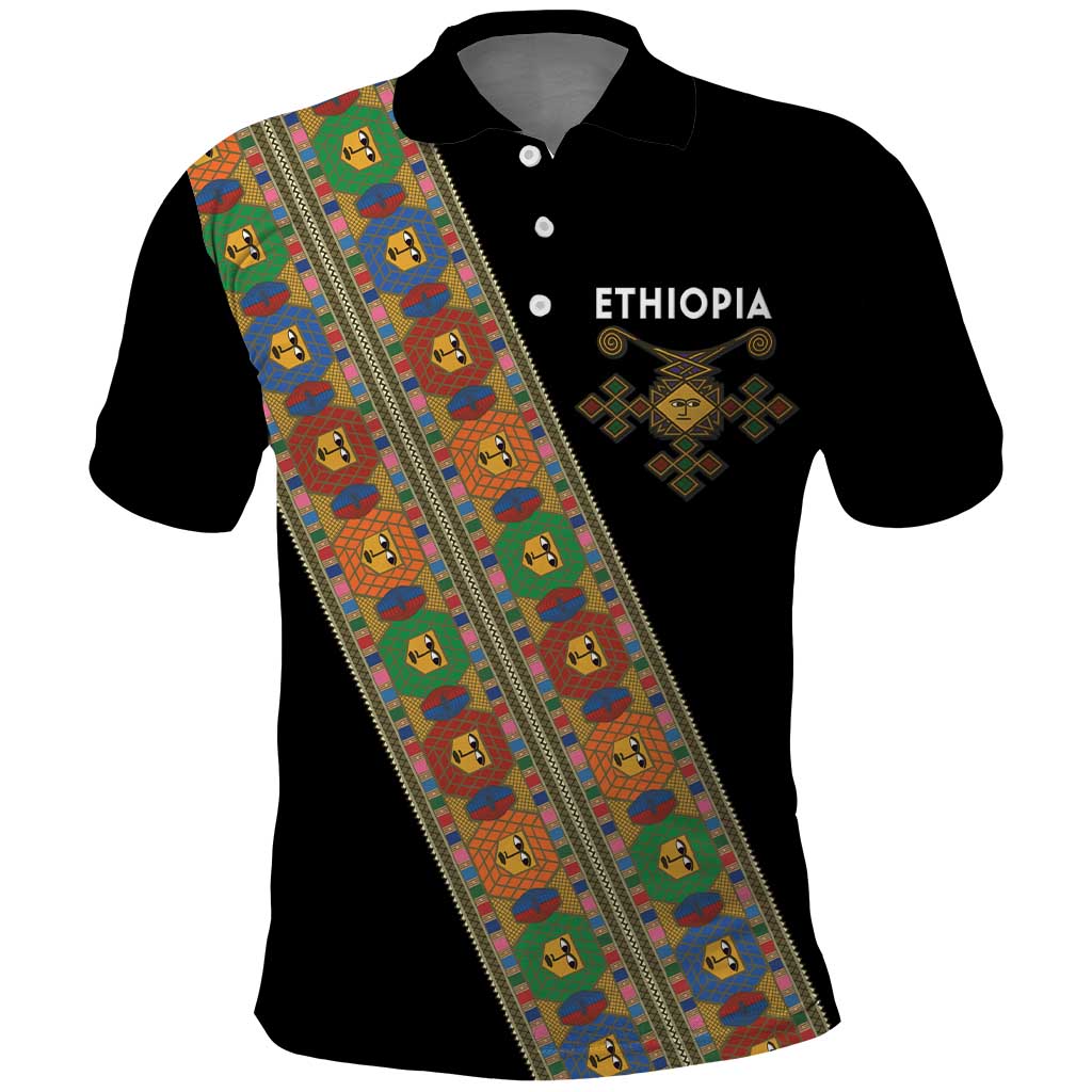 Ethiopia Saba Kemis Polo Shirt Sash Style Black Color