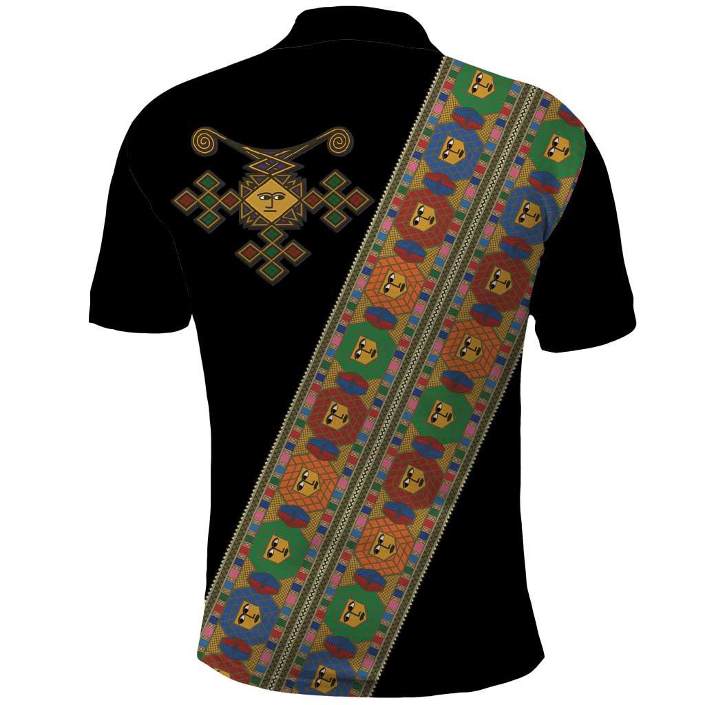Ethiopia Saba Kemis Polo Shirt Sash Style Black Color