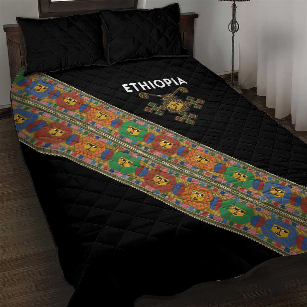 Ethiopia Saba Kemis Quilt Bed Set Sash Style Black Color