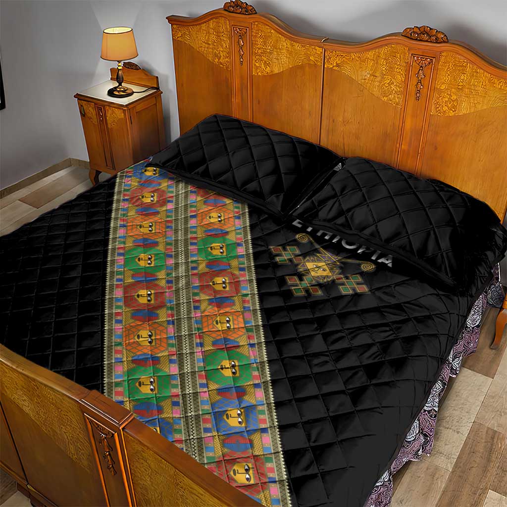 Ethiopia Saba Kemis Quilt Bed Set Sash Style Black Color