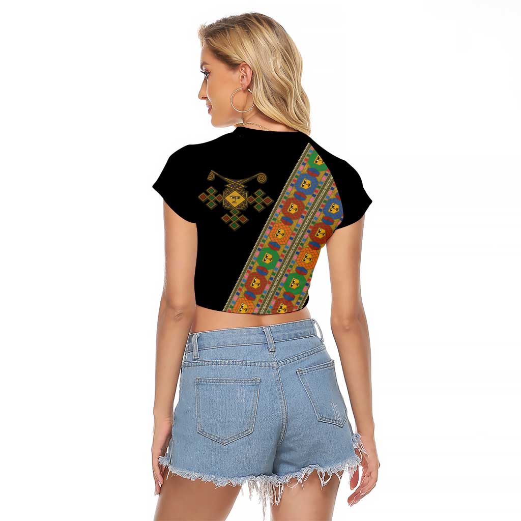 Ethiopia Saba Kemis Raglan Cropped T Shirt Sash Style Black Color