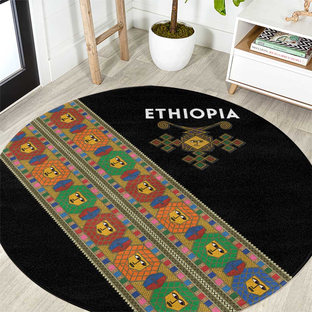 Ethiopia Saba Kemis Round Carpet Sash Style Black Color
