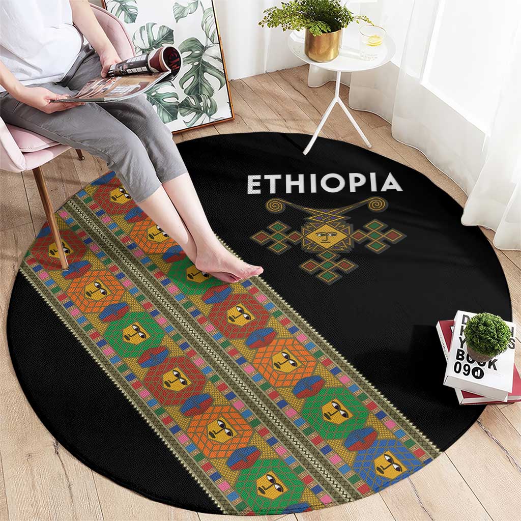 Ethiopia Saba Kemis Round Carpet Sash Style Black Color