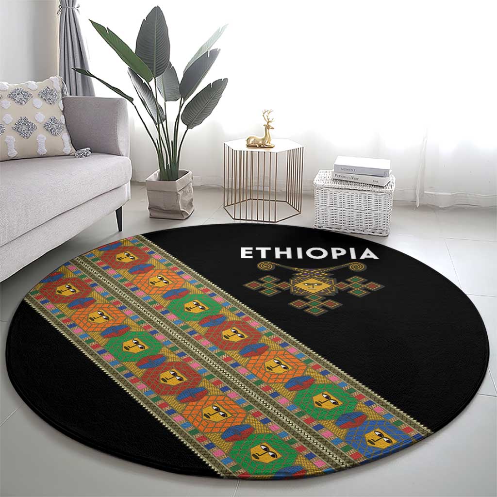 Ethiopia Saba Kemis Round Carpet Sash Style Black Color
