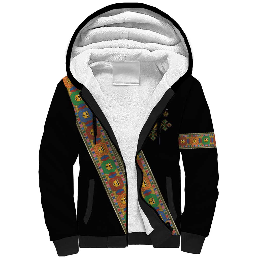 Ethiopia Saba Kemis Sherpa Hoodie Sash Style Black Color