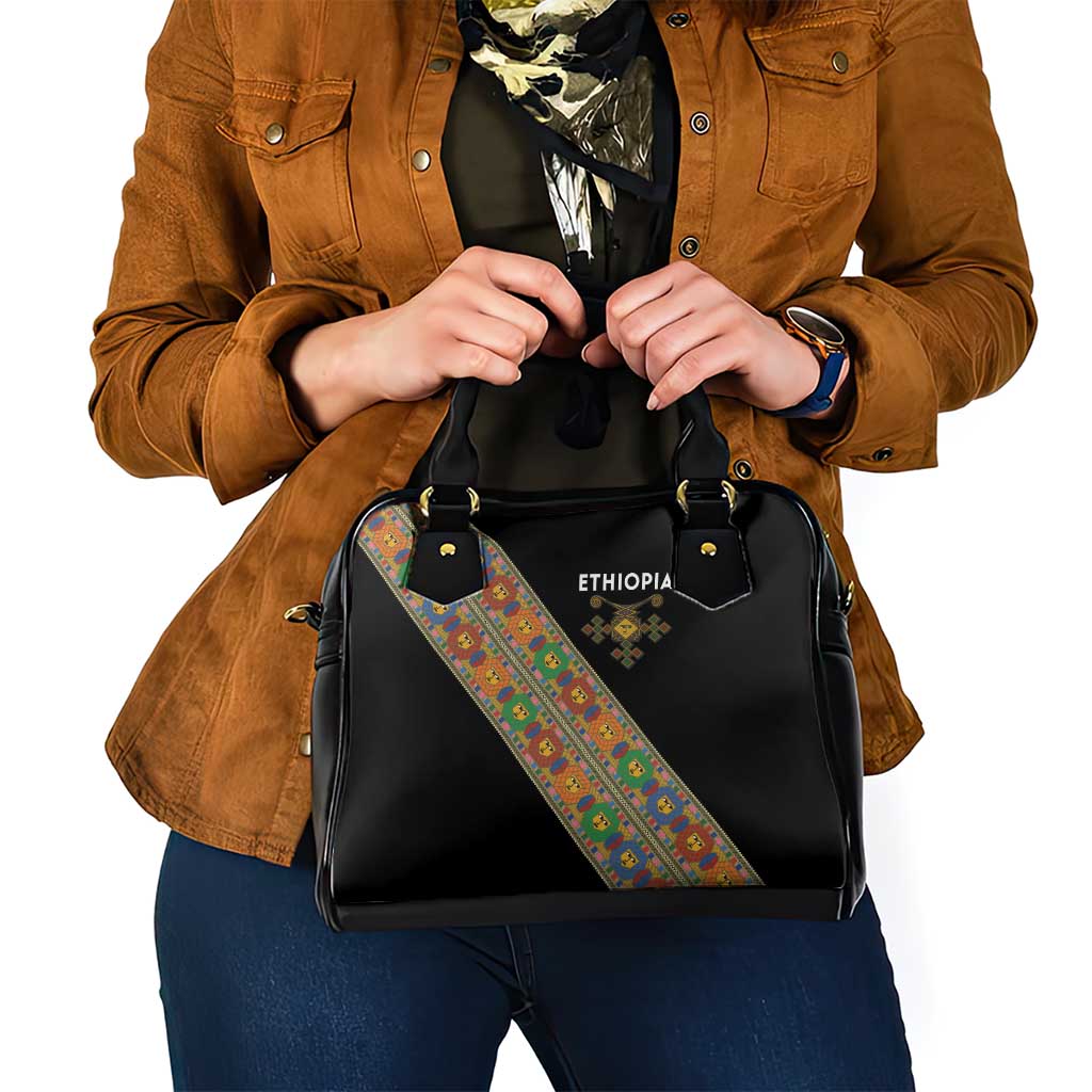 Ethiopia Saba Kemis Shoulder Handbag Sash Style Black Color
