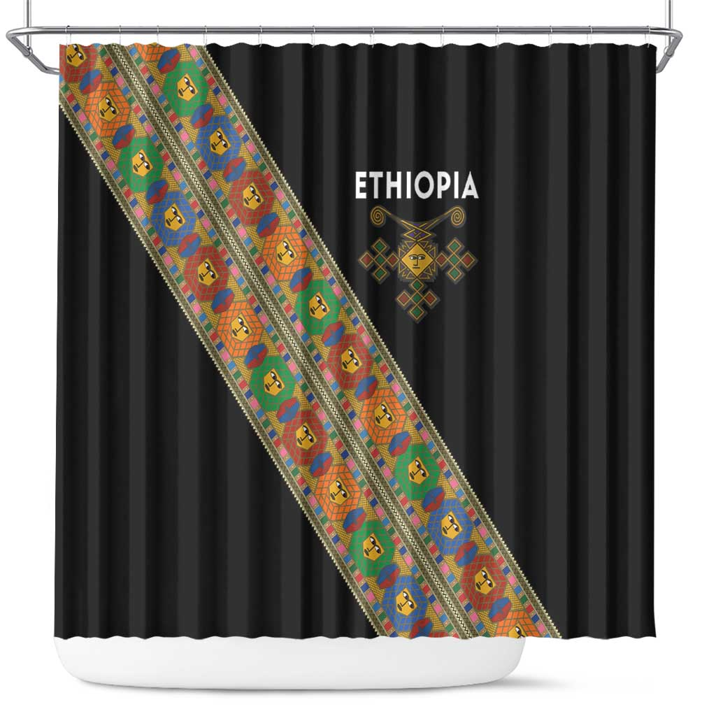 Ethiopia Saba Kemis Shower Curtain Sash Style Black Color