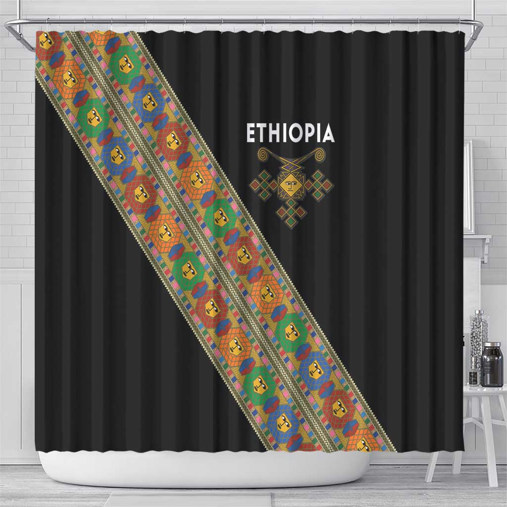 Ethiopia Saba Kemis Shower Curtain Sash Style Black Color