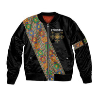 Ethiopia Saba Kemis Sleeve Zip Bomber Jacket Sash Style Black Color