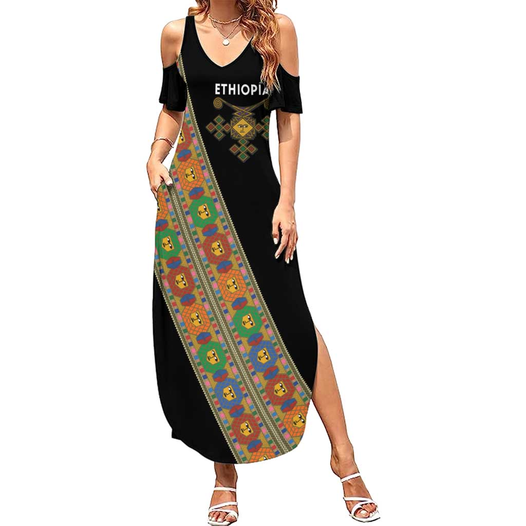 Ethiopia Saba Kemis Summer Maxi Dress Sash Style Black Color