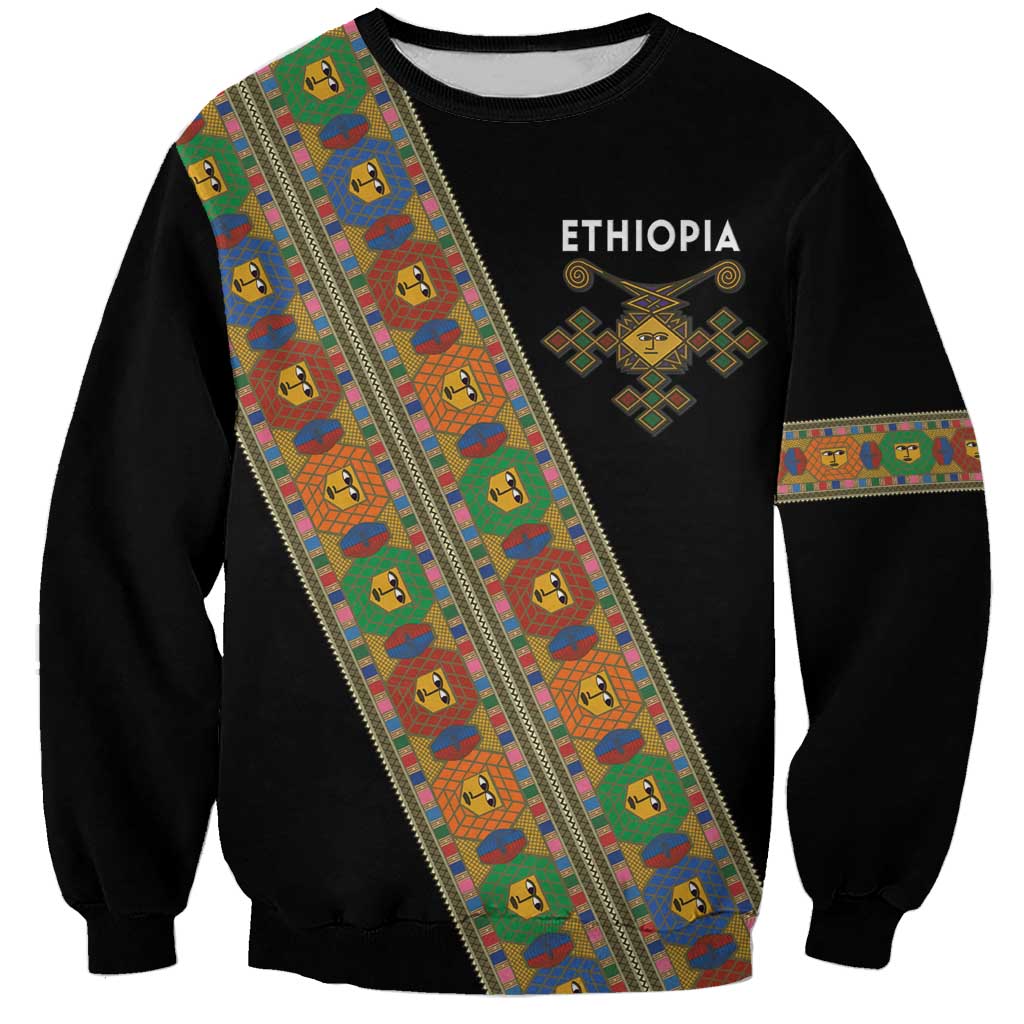 Ethiopia Saba Kemis Sweatshirt Sash Style Black Color