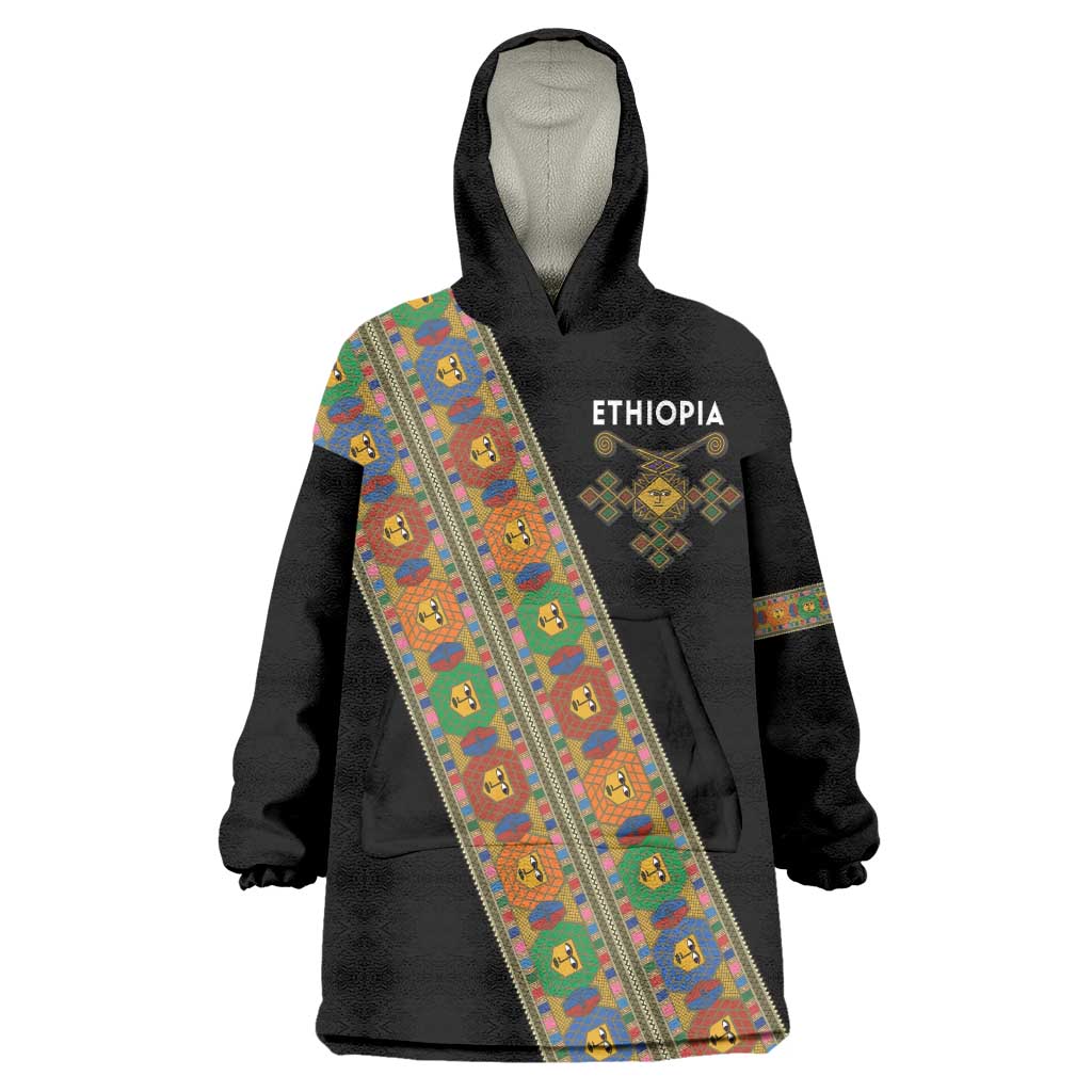 Ethiopia Saba Kemis Wearable Blanket Hoodie Sash Style Black Color