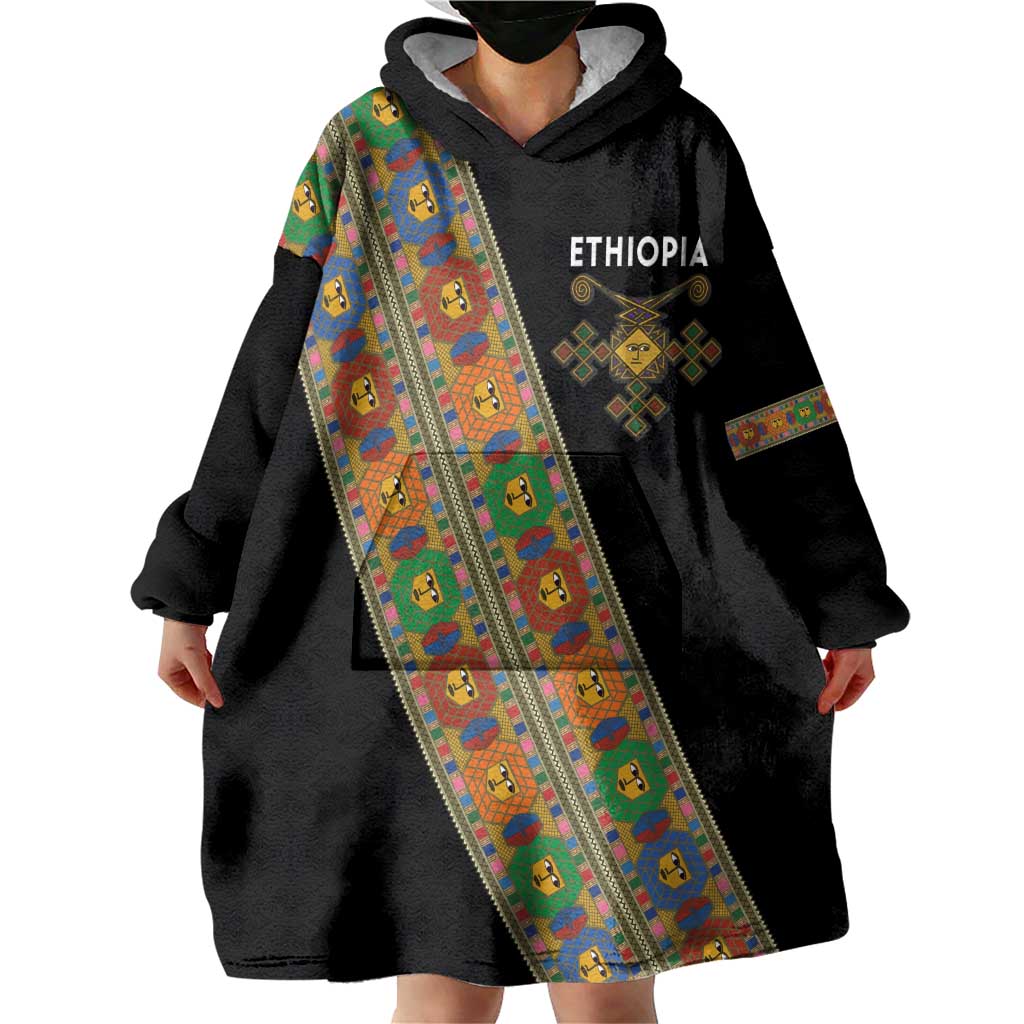 Ethiopia Saba Kemis Wearable Blanket Hoodie Sash Style Black Color