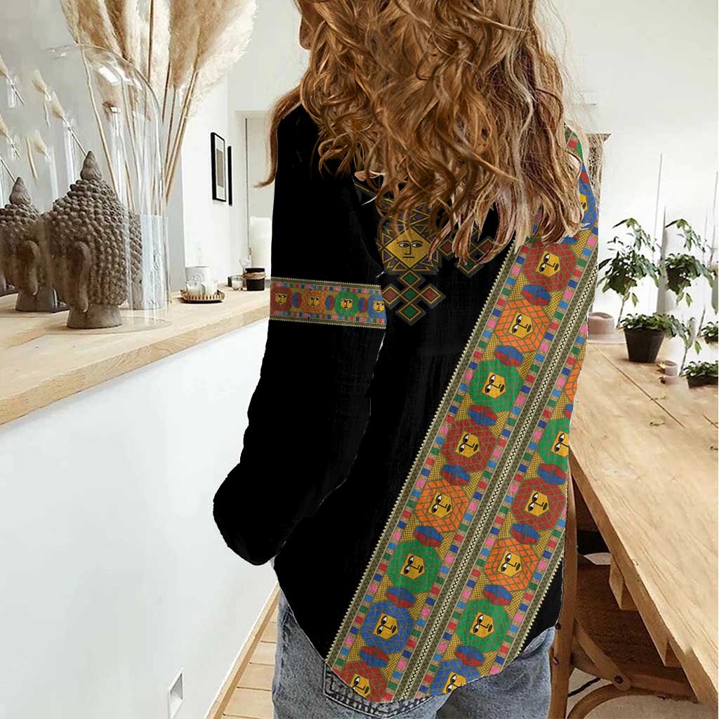 Ethiopia Saba Kemis Women Casual Shirt Sash Style Black Color