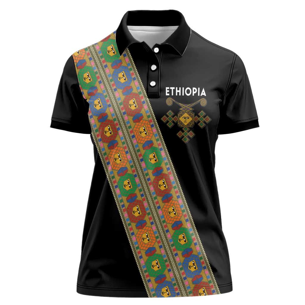 Ethiopia Saba Kemis Women Polo Shirt Sash Style Black Color