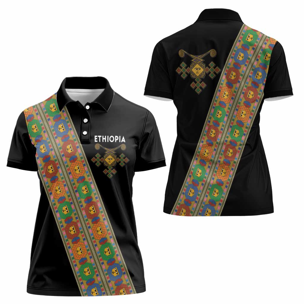 Ethiopia Saba Kemis Women Polo Shirt Sash Style Black Color