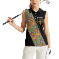 Ethiopia Saba Kemis Women Sleeveless Polo Shirt Sash Style Black Color