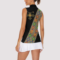 Ethiopia Saba Kemis Women Sleeveless Polo Shirt Sash Style Black Color