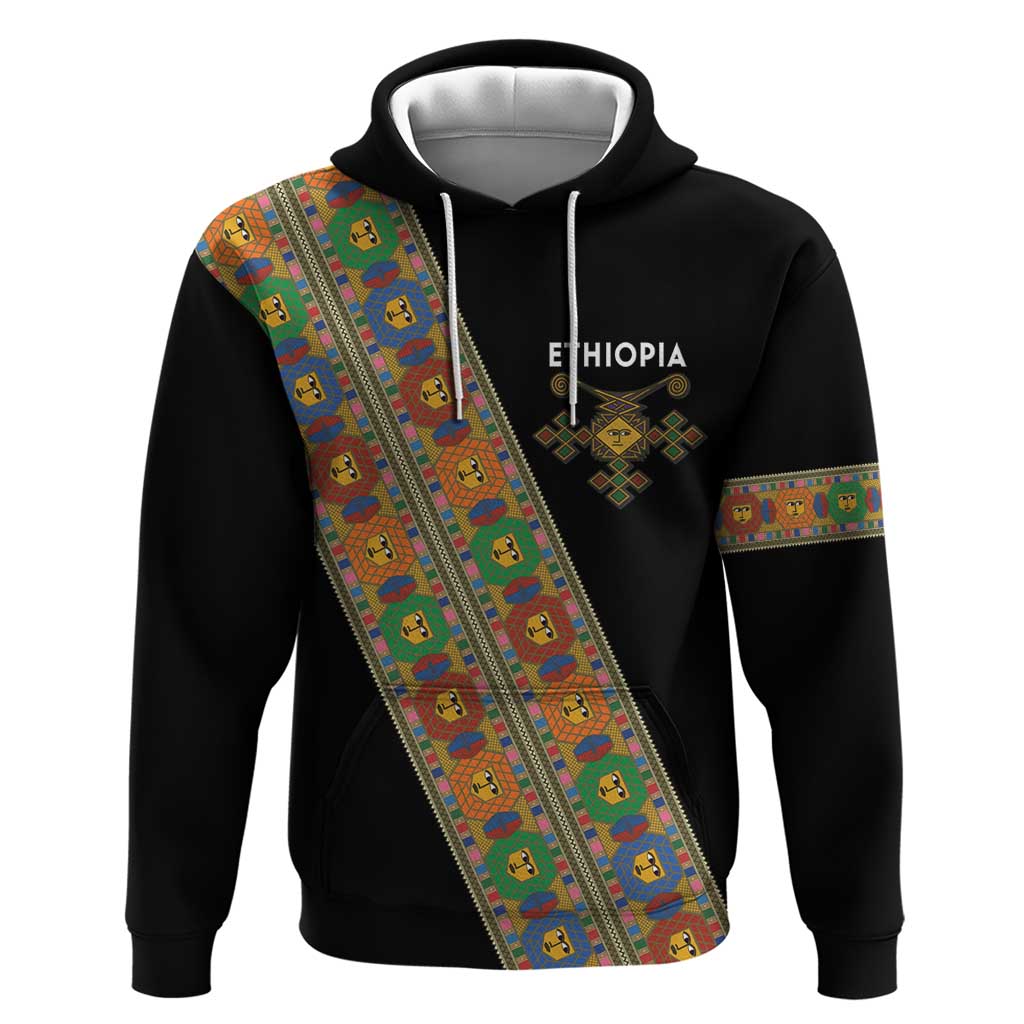 Ethiopia Saba Kemis Zip Hoodie Sash Style Black Color