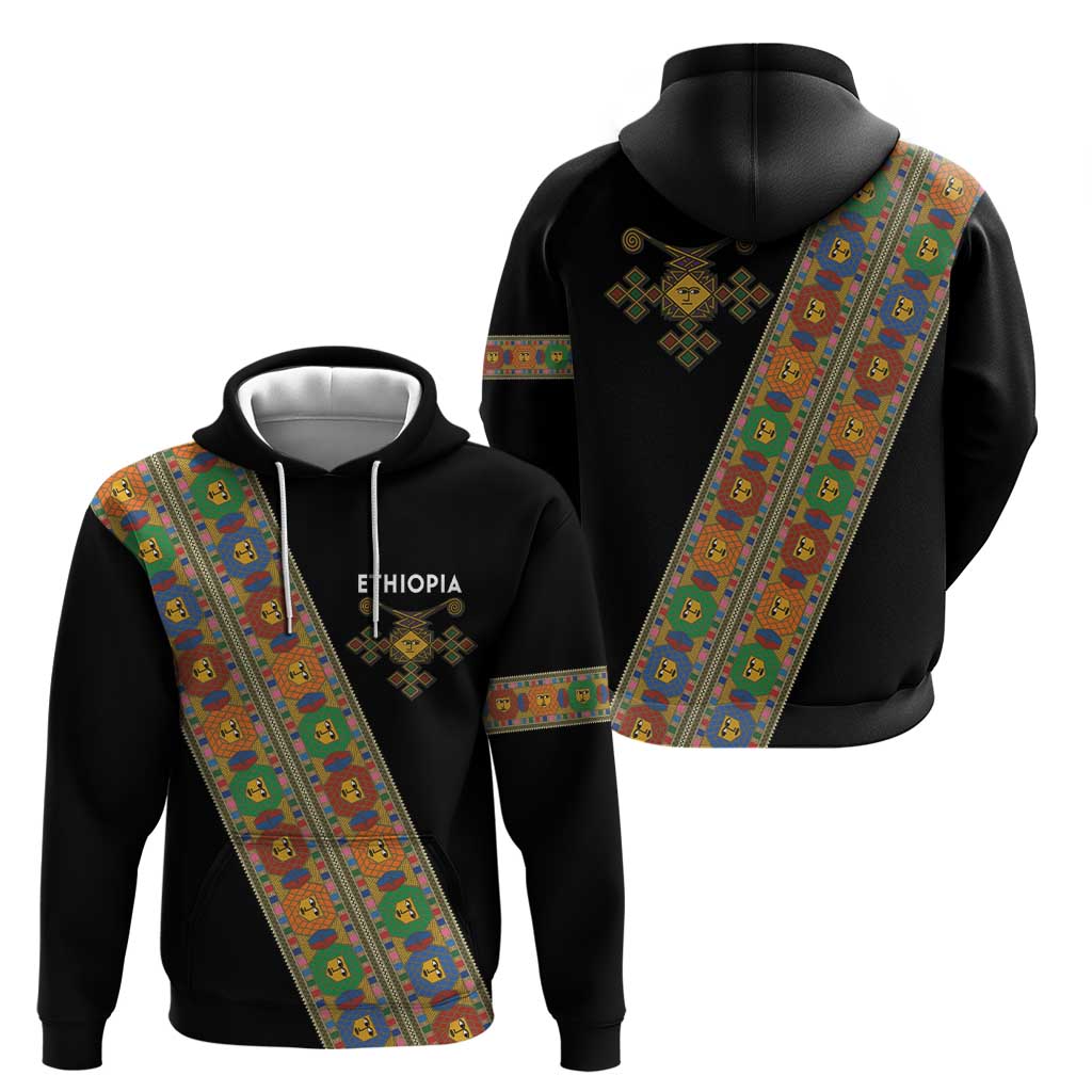 Ethiopia Saba Kemis Zip Hoodie Sash Style Black Color