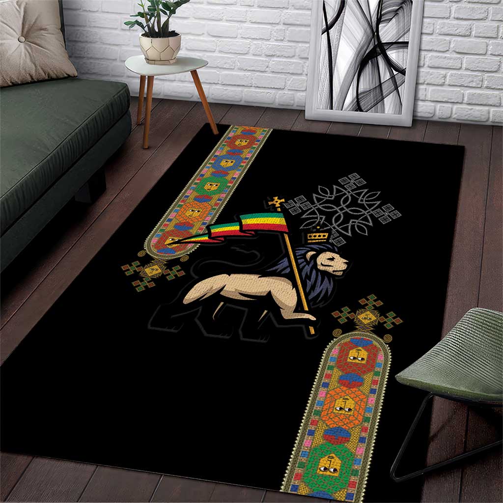 Ethiopia Saba Kemis Area Rug Ethiopian Cross Lion Of Judah Black Color