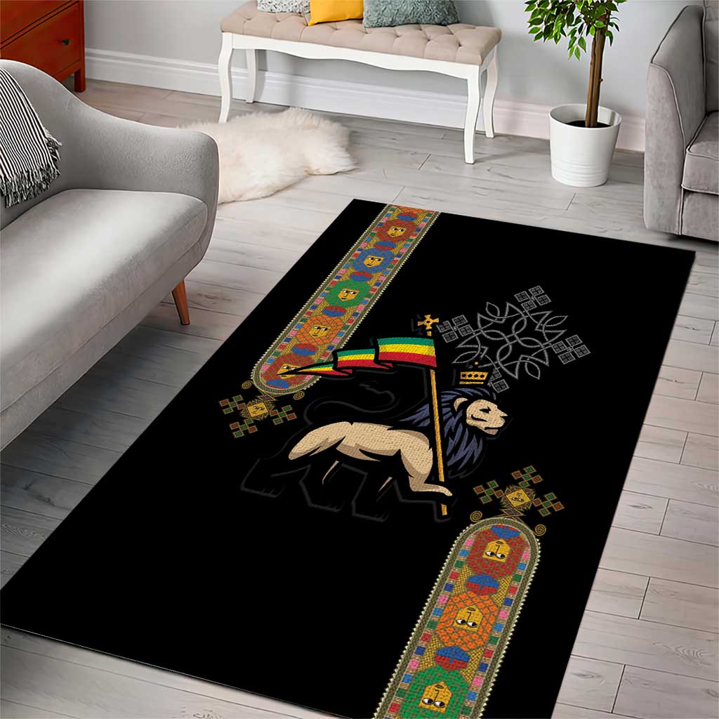 Ethiopia Saba Kemis Area Rug Ethiopian Cross Lion Of Judah Black Color
