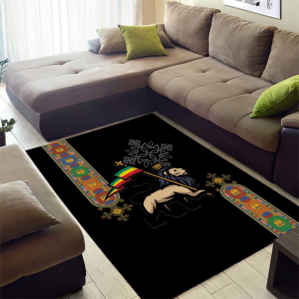 Ethiopia Saba Kemis Area Rug Ethiopian Cross Lion Of Judah Black Color
