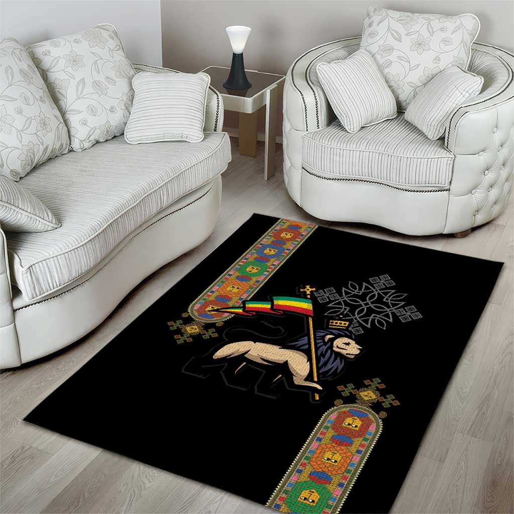 Ethiopia Saba Kemis Area Rug Ethiopian Cross Lion Of Judah Black Color