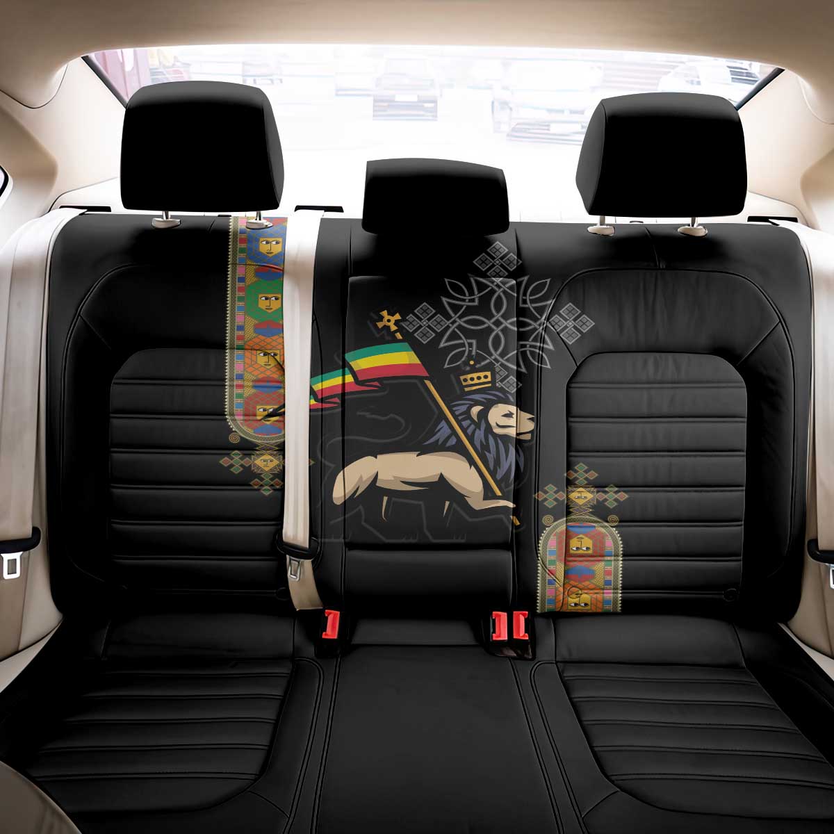 Ethiopia Saba Kemis Back Car Seat Cover Ethiopian Cross Lion Of Judah Black Color