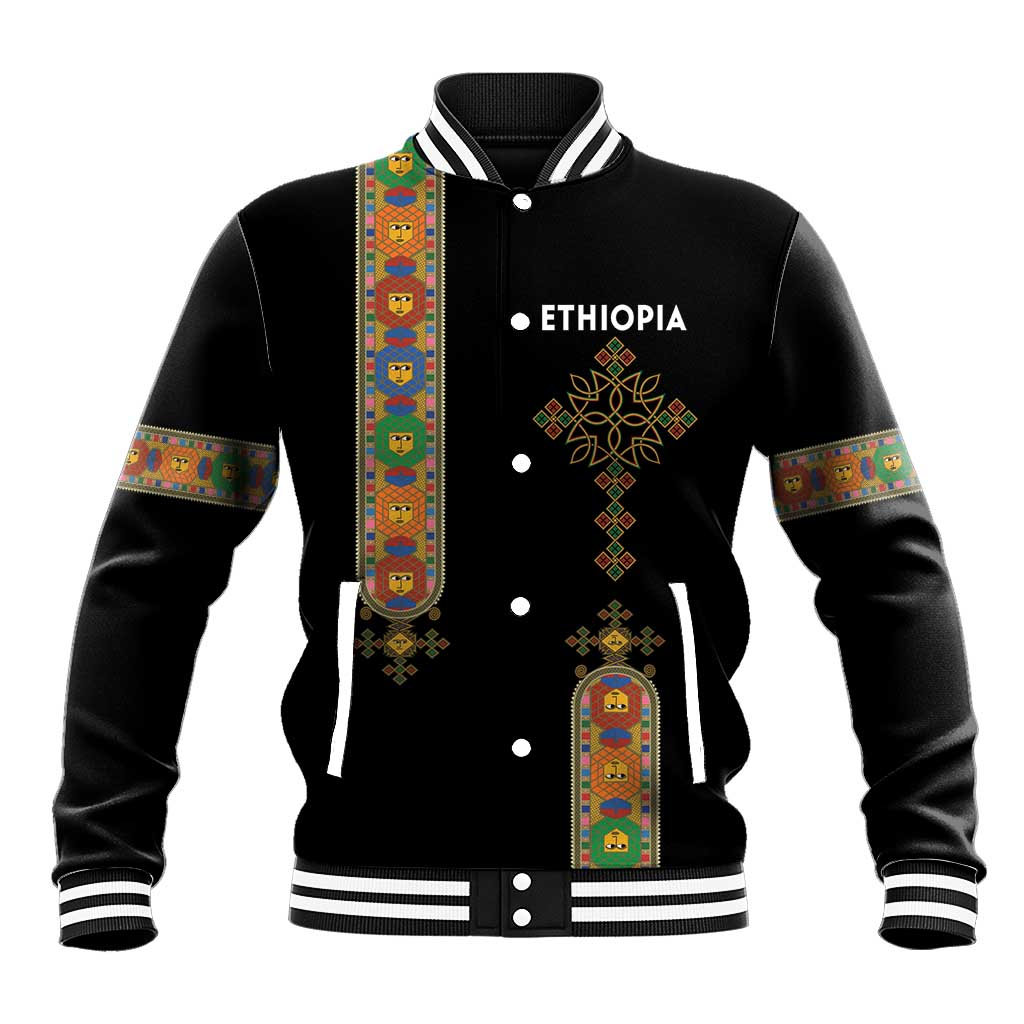 Ethiopia Saba Kemis Baseball Jacket Ethiopian Cross Lion Of Judah Black Color