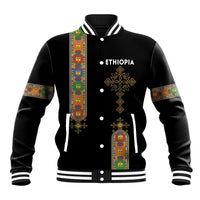 Ethiopia Saba Kemis Baseball Jacket Ethiopian Cross Lion Of Judah Black Color