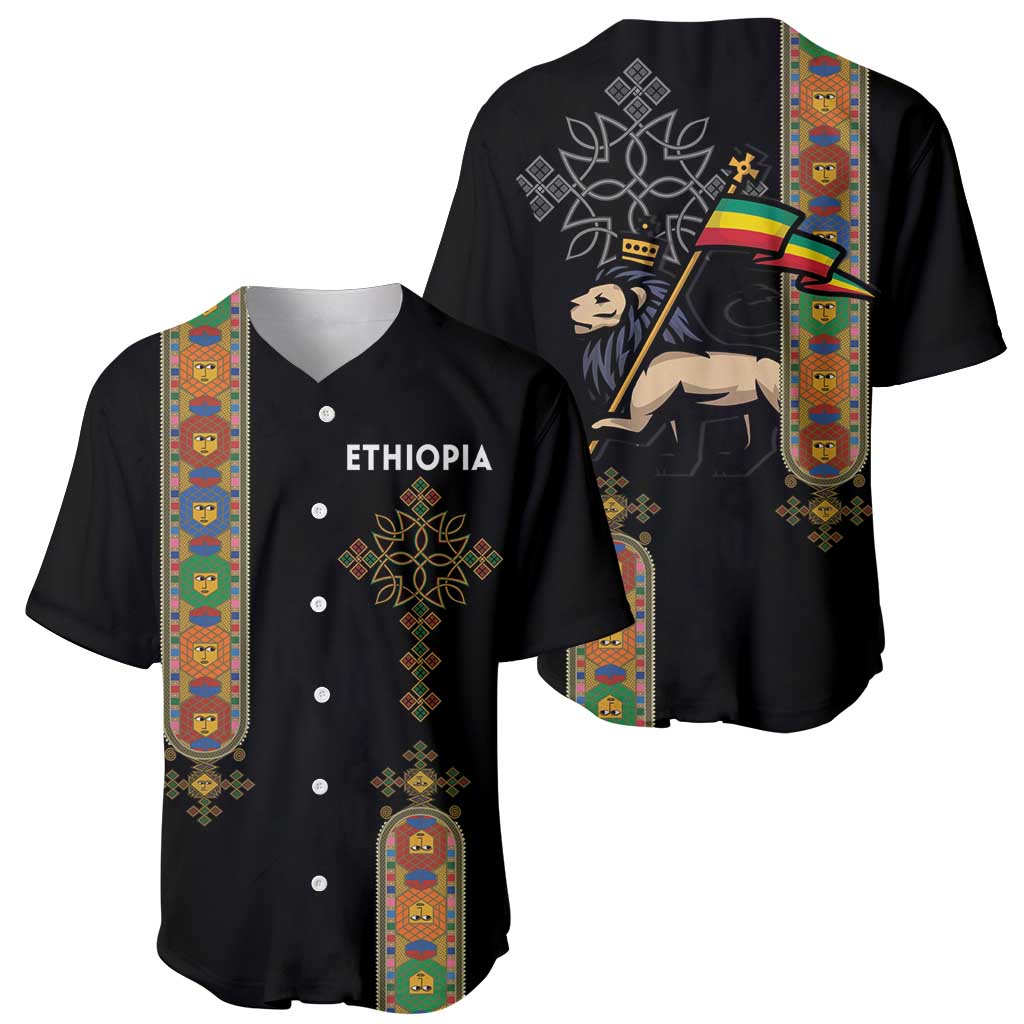 Ethiopia Saba Kemis Baseball Jersey Ethiopian Cross Lion Of Judah Black Color