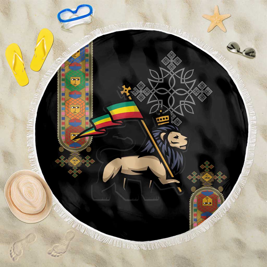 Ethiopia Saba Kemis Beach Blanket Ethiopian Cross Lion Of Judah Black Color